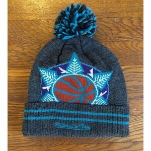 Utah Jazz Mitchell & Ness NBA Basketball Team Logo Pom‎ Knit Hat Beanie Winter